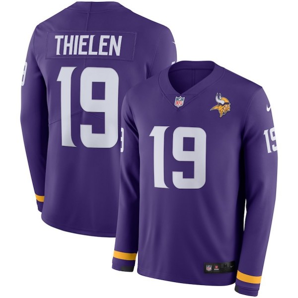 Men's Vikings #19 Adam Thielen Purple Team Color Men's Stitched NFL Limited Therma Long Sleeve Jersey