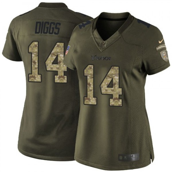 Women's Vikings #14 Stefon Diggs Green Stitched NFL Limited 2015 Salute to Service Jersey