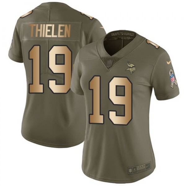 Women's Vikings #19 Adam Thielen Olive Gold Stitched NFL Limited 2017 Salute to Service Jersey
