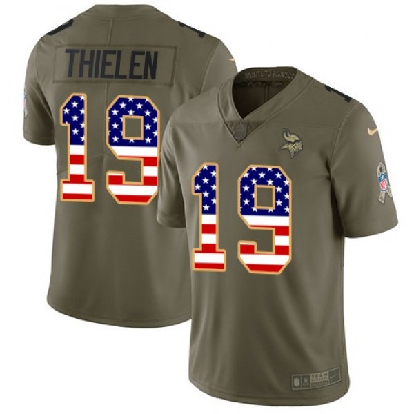 Nike Vikings #19 Adam Thielen Olive/USA Flag Men's Stitched NFL Limited 2017 Salute To Service Jersey