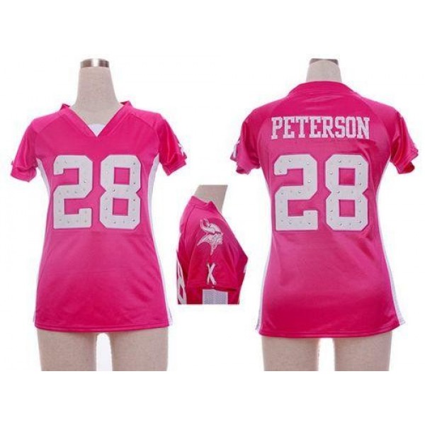 Women's Vikings #28 Adrian Peterson Pink Draft Him Name Number Top Stitched NFL Elite Jersey