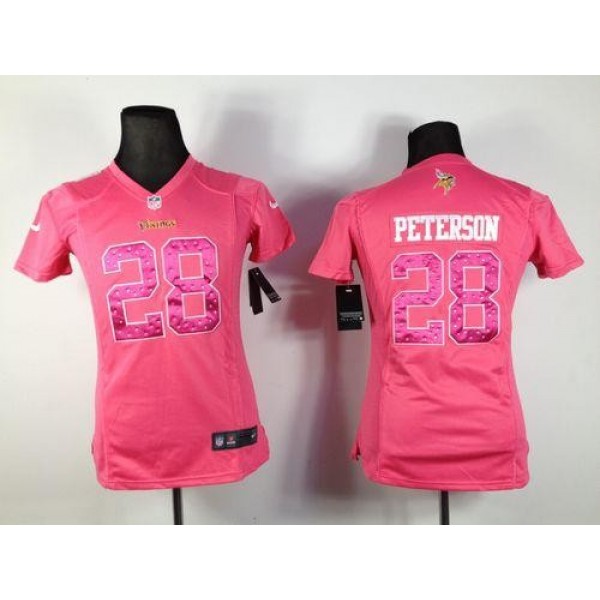 Women's Vikings #28 Adrian Peterson Pink Sweetheart Stitched NFL Elite Jersey