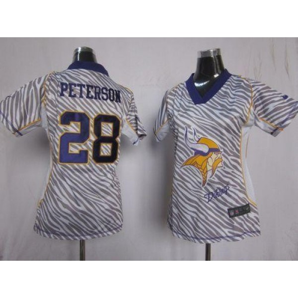 Women's Vikings #28 Adrian Peterson Zebra Stitched NFL Elite Jersey