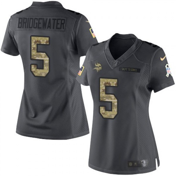 Women's Vikings #5 Teddy Bridgewater Black Stitched NFL Limited 2016 Salute To Service Jersey