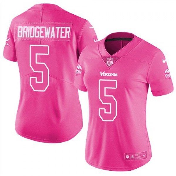 Women's Vikings #5 Teddy Bridgewater Pink Stitched NFL Limited Rush Jersey