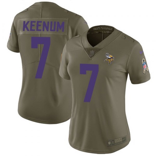 Women's Vikings #7 Case Keenum Olive Stitched NFL Limited 2017 Salute to Service Jersey