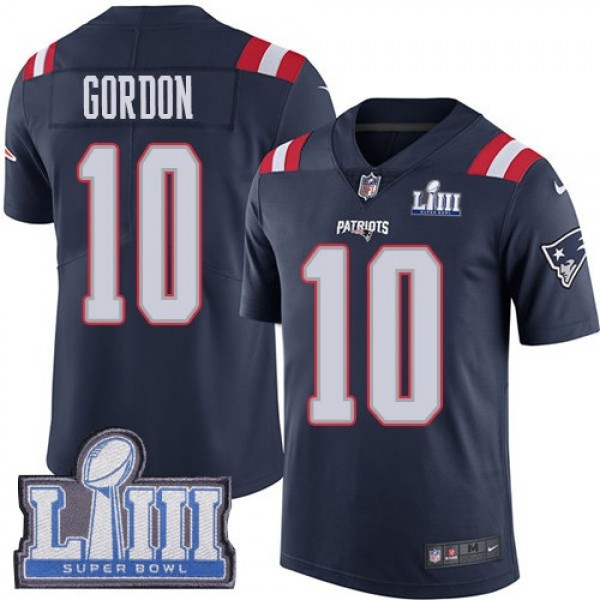 Nike Patriots #10 Josh Gordon Navy Blue Super Bowl LIII Bound Men's Stitched NFL Limited Rush Jersey