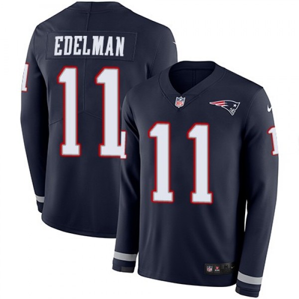 Nike Patriots #11 Julian Edelman Navy Blue Team Color Men's Stitched NFL Limited Therma Long Sleeve Jersey