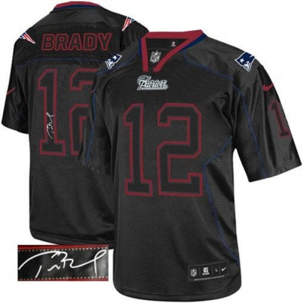 Nike Patriots #12 Tom Brady Lights Out Black Men's Stitched NFL Elite Autographed Jersey