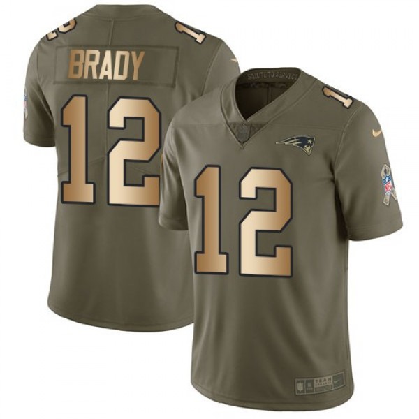 Nike Patriots #12 Tom Brady Olive/Gold Men's Stitched NFL Limited 2017 Salute To Service Jersey