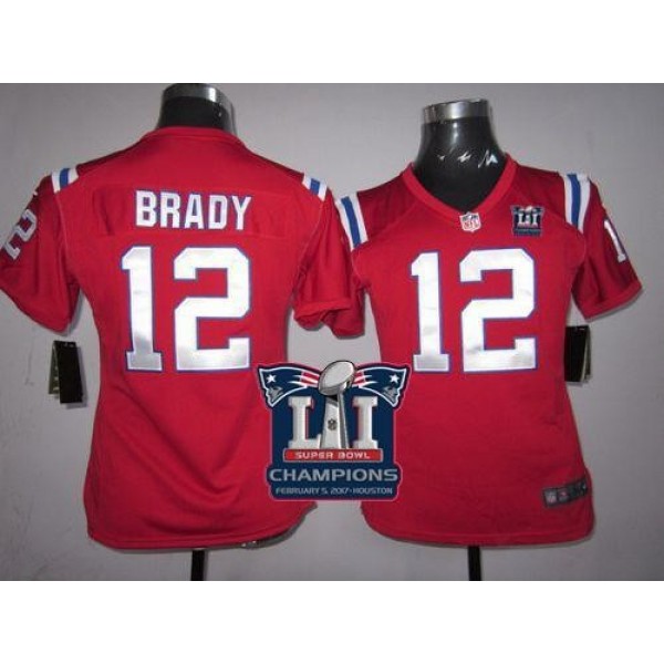 Women's Patriots #12 Tom Brady Red Alternate Super Bowl LI Champions Stitched NFL Elite Jersey