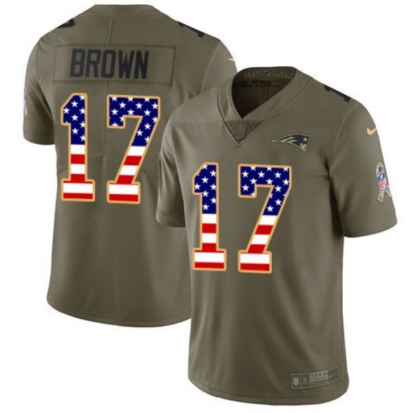 Nike Patriots #17 Antonio Brown Olive/USA Flag Men's Stitched NFL Limited 2017 Salute To Service Jersey