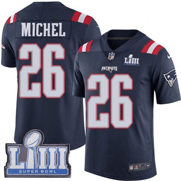 Nike Patriots #26 Sony Michel Navy Blue Super Bowl LIII Bound Men's Stitched NFL Limited Rush Jersey