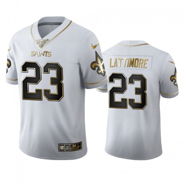 New Orleans Saints #23 Marshon Lattimore Men's Nike White Golden Edition Vapor Limited NFL 100 Jersey