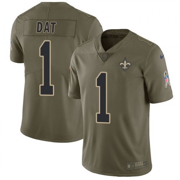 Nike Saints #1 Who Dat Olive Men's Stitched NFL Limited 2017 Salute To Service Jersey