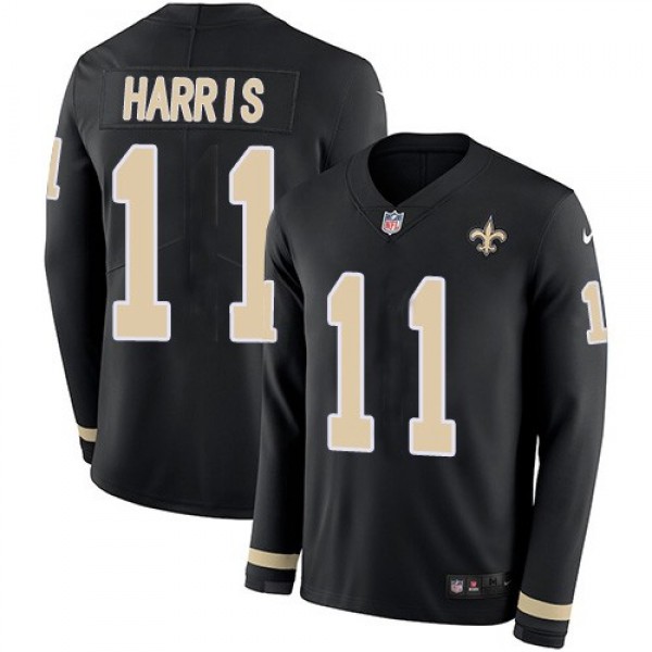 Nike Saints #11 Deonte Harris Black Team Color Men's Stitched NFL Limited Therma Long Sleeve Jersey