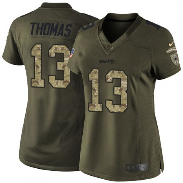 Women's Saints #13 Michael Thomas Green Stitched NFL Limited 2015 Salute to Service Jersey