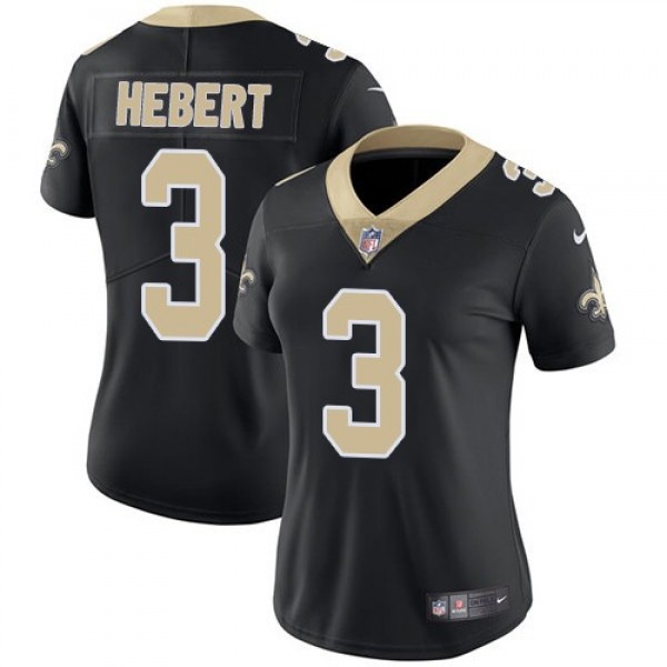 Women's Saints #3 Bobby Hebert Black Team Color Stitched NFL Vapor Untouchable Limited Jersey