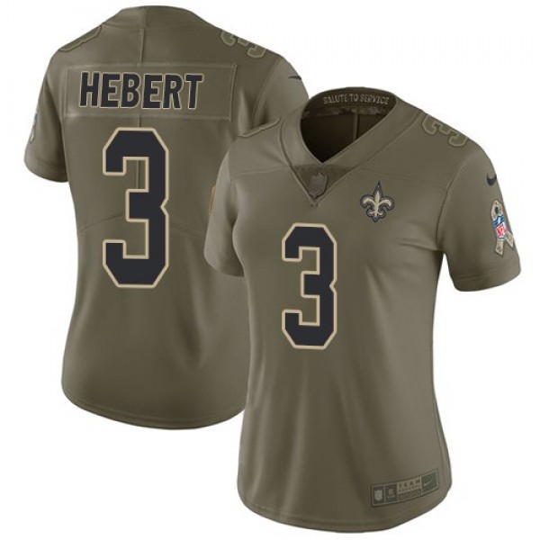 Women's Saints #3 Bobby Hebert Olive Stitched NFL Limited 2017 Salute to Service Jersey