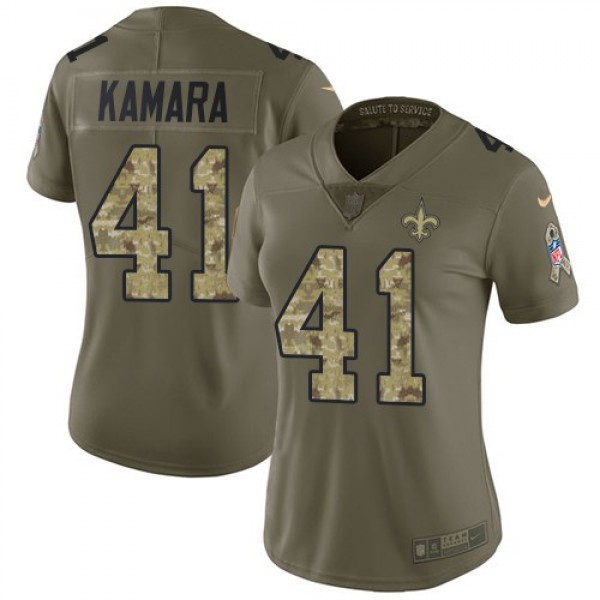 Women's Saints #41 Alvin Kamara Olive Camo Stitched NFL Limited 2017 Salute to Service Jersey