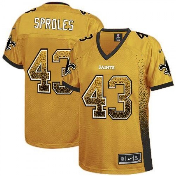 Women's Saints #43 Darren Sproles Gold Stitched NFL Elite Drift Jersey