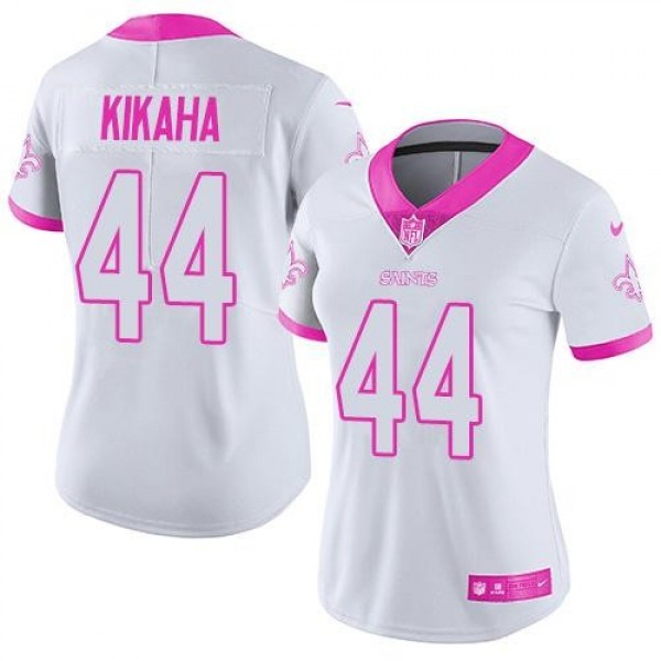 Women's Saints #44 Hau'oli Kikaha White Pink Stitched NFL Limited Rush Jersey