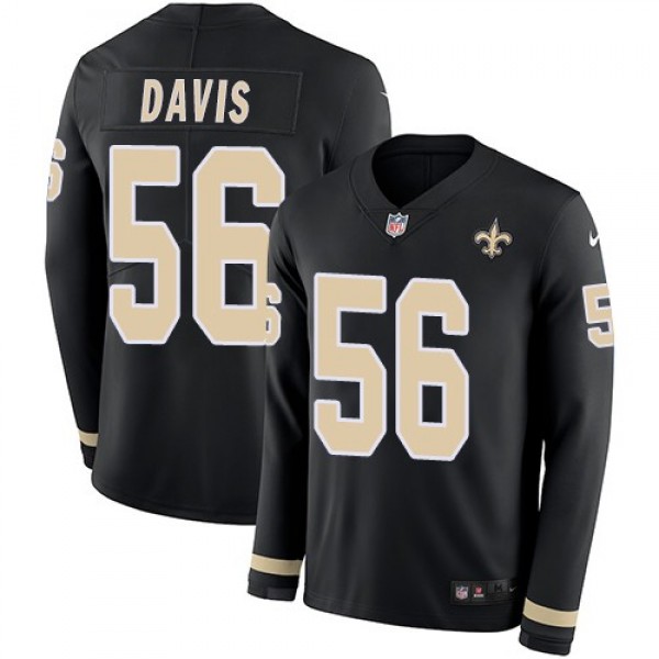 Nike Saints #56 DeMario Davis Black Team Color Men's Stitched NFL Limited Therma Long Sleeve Jersey