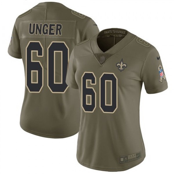 Women's Saints #60 Max Unger Olive Stitched NFL Limited 2017 Salute to Service Jersey