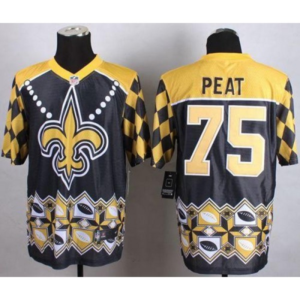 Nike Saints #75 Andrus Peat Black Men's Stitched NFL Elite Noble Fashion Jersey