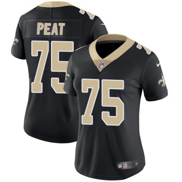 Women's Saints #75 Andrus Peat Black Team Color Stitched NFL Vapor Untouchable Limited Jersey