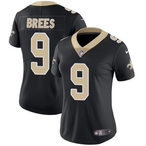 Women's Saints #9 Drew Brees Black Team Color Stitched NFL Vapor Untouchable Limited Jersey