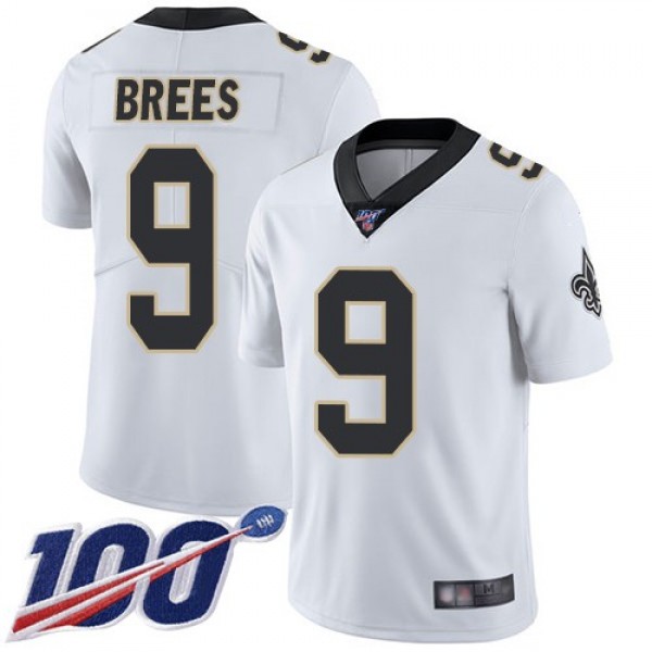 Nike Saints #9 Drew Brees White Men's Stitched NFL 100th Season Vapor Limited Jersey