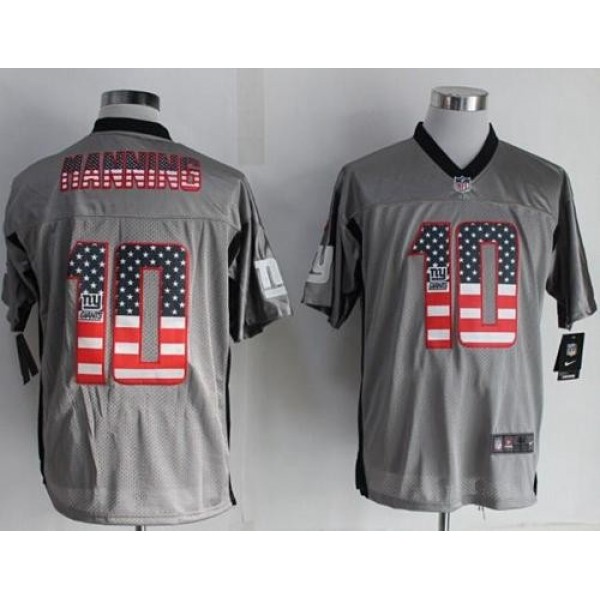 Nike Giants #10 Eli Manning Grey Men's Stitched NFL Elite USA Flag Fashion Jersey