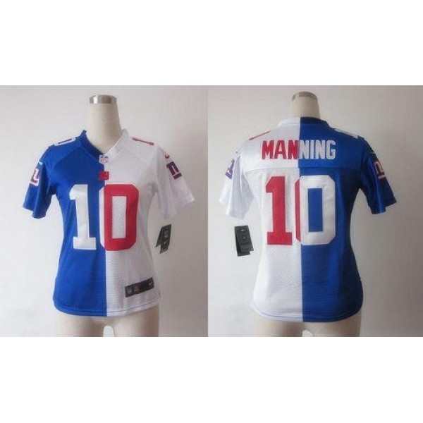 Women's Giants #10 Eli Manning Royal Blue White Stitched NFL Elite Split Jersey