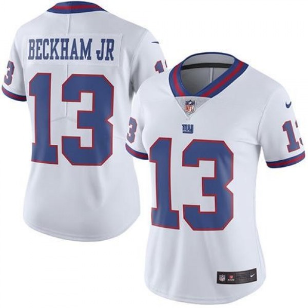 Women's Giants #13 Odell Beckham Jr White Stitched NFL Limited Rush Jersey
