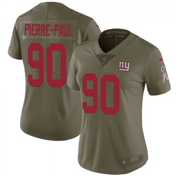 Women's Giants #90 Jason Pierre-Paul Olive Stitched NFL Limited 2017 Salute to Service Jersey