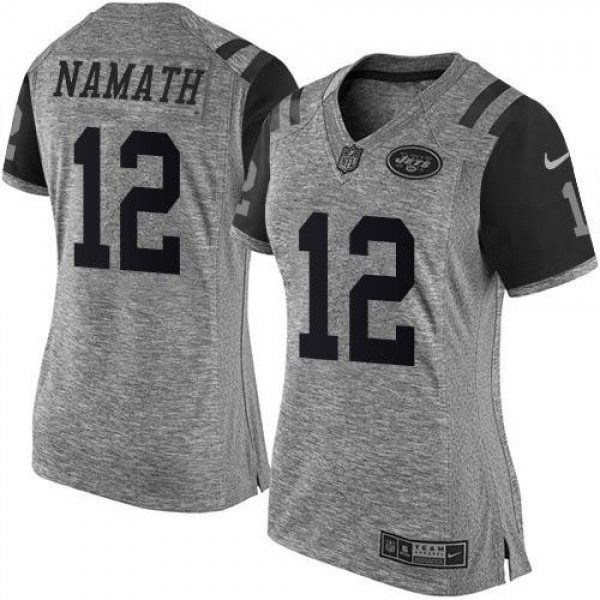 Women's Jets #12 Joe Namath Gray Stitched NFL Limited Gridiron Gray Jersey