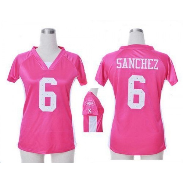 Women's Jets #6 Mark Sanchez Pink Draft Him Name Number Top Stitched NFL Elite Jersey