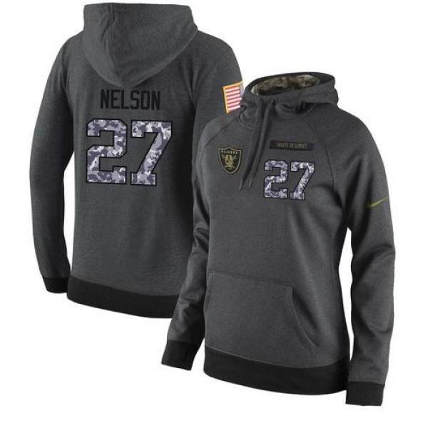 Women's NFL Oakland Raiders #27 Reggie Nelson Stitched Black Anthracite Salute to Service Player Hoodie Jersey