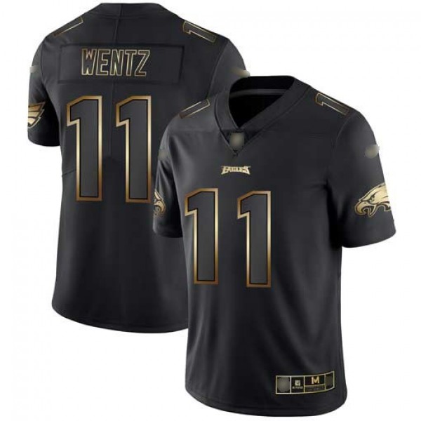 Nike Eagles #11 Carson Wentz Black/Gold Men's Stitched NFL Vapor Untouchable Limited Jersey