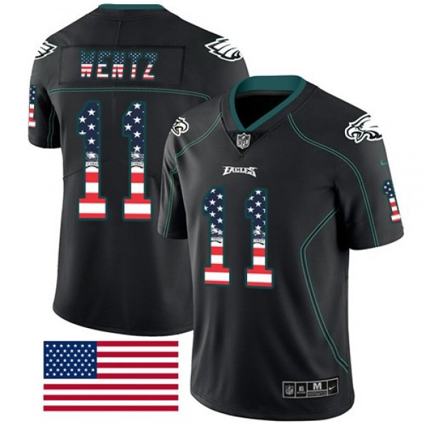 Nike Eagles #11 Carson Wentz Black Men's Stitched NFL Limited Rush USA Flag Jersey