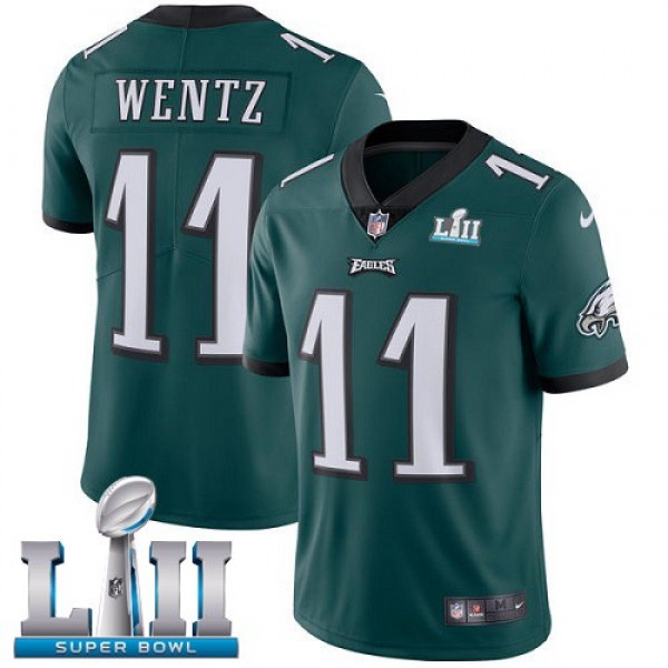 Nike Eagles #11 Carson Wentz Midnight Green Team Color Super Bowl LII Men's Stitched NFL Vapor Untouchable Limited Jersey