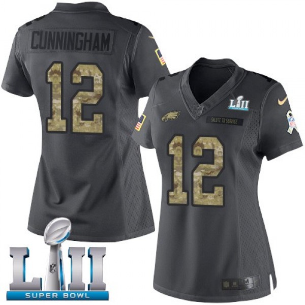 Women's Eagles #12 Randall Cunningham Black Super Bowl LII Stitched NFL Limited 2016 Salute to Service Jersey