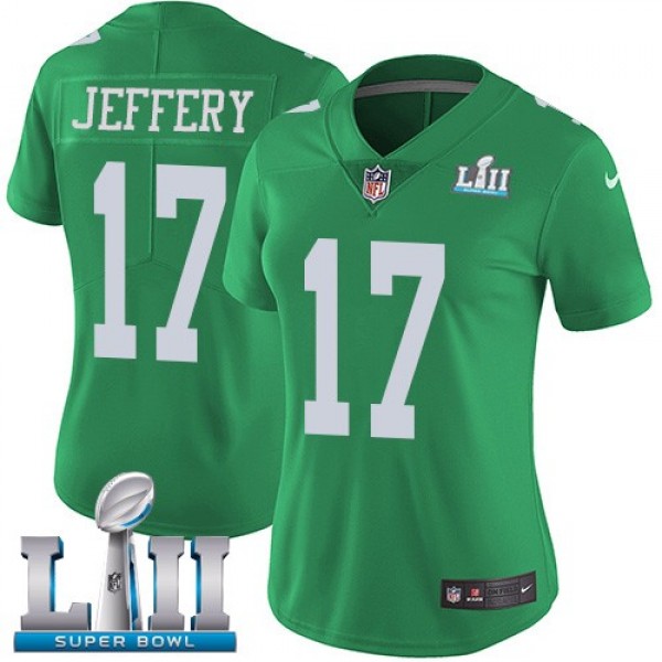 Women's Eagles #17 Alshon Jeffery Green Super Bowl LII Stitched NFL Limited Rush Jersey
