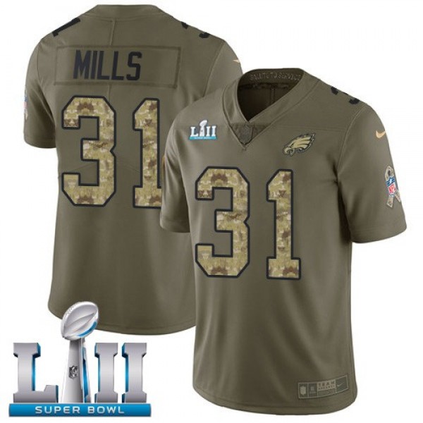 Nike Eagles #31 Jalen Mills Olive/Camo Super Bowl LII Men's Stitched NFL Limited 2017 Salute To Service Jersey