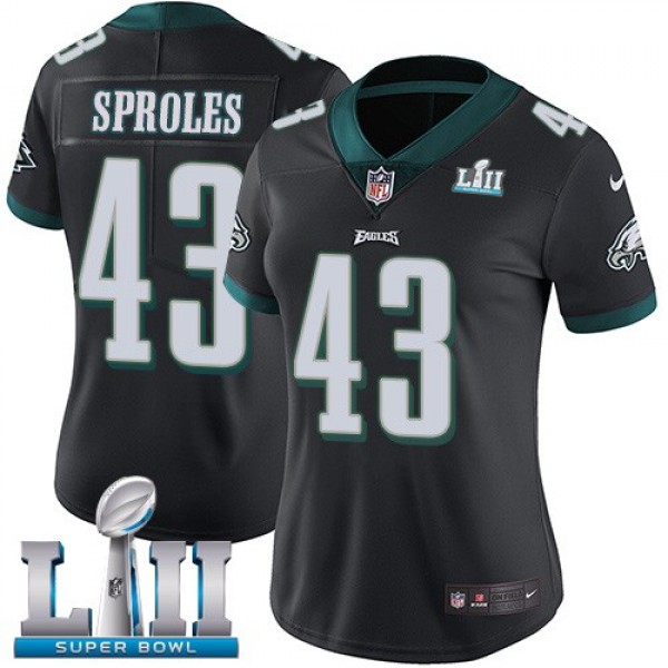 Women's Eagles #43 Darren Sproles Black Alternate Super Bowl LII Stitched NFL Vapor Untouchable Limited Jersey