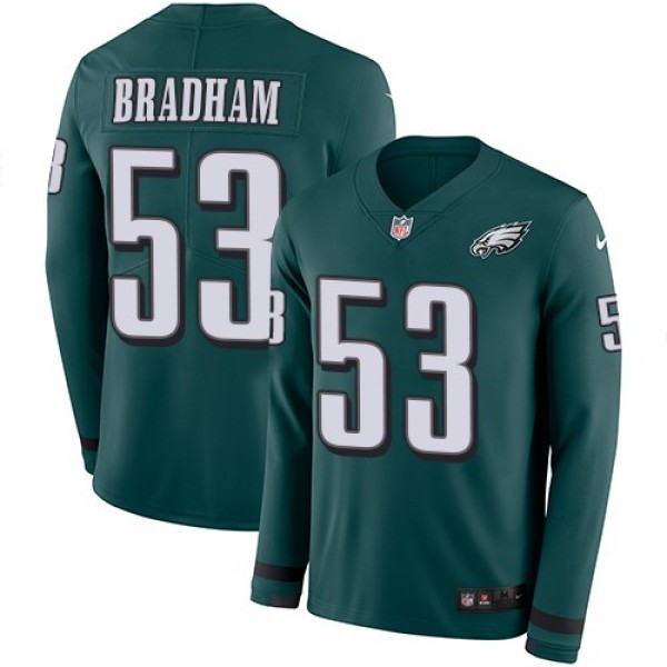 Nike Eagles #53 Nigel Bradham Midnight Green Team Color Men's Stitched NFL Limited Therma Long Sleeve Jersey