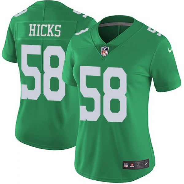 Women's Eagles #58 Jordan Hicks Green Stitched NFL Limited Rush Jersey