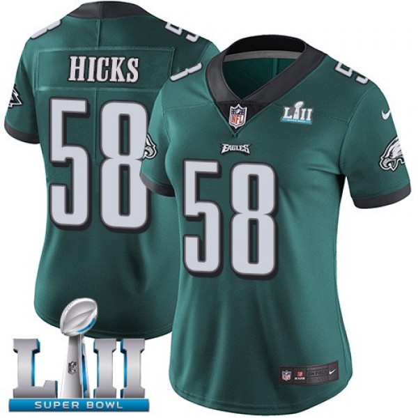 Women's Eagles #58 Jordan Hicks Midnight Green Team Color Super Bowl LII Stitched NFL Vapor Untouchable Limited Jersey