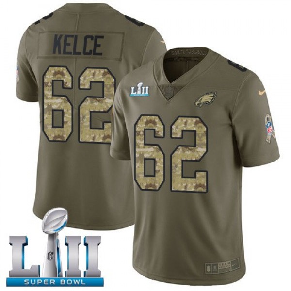 Nike Eagles #62 Jason Kelce Olive/Camo Super Bowl LII Men's Stitched NFL Limited 2017 Salute To Service Jersey